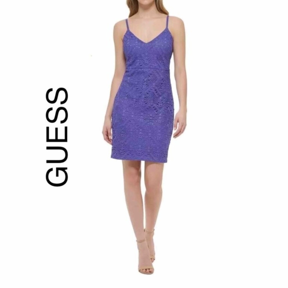 Guess Women's Dress size 8 (M) Purple Sleeveless Lace Mini Dress Spaghetti Strap